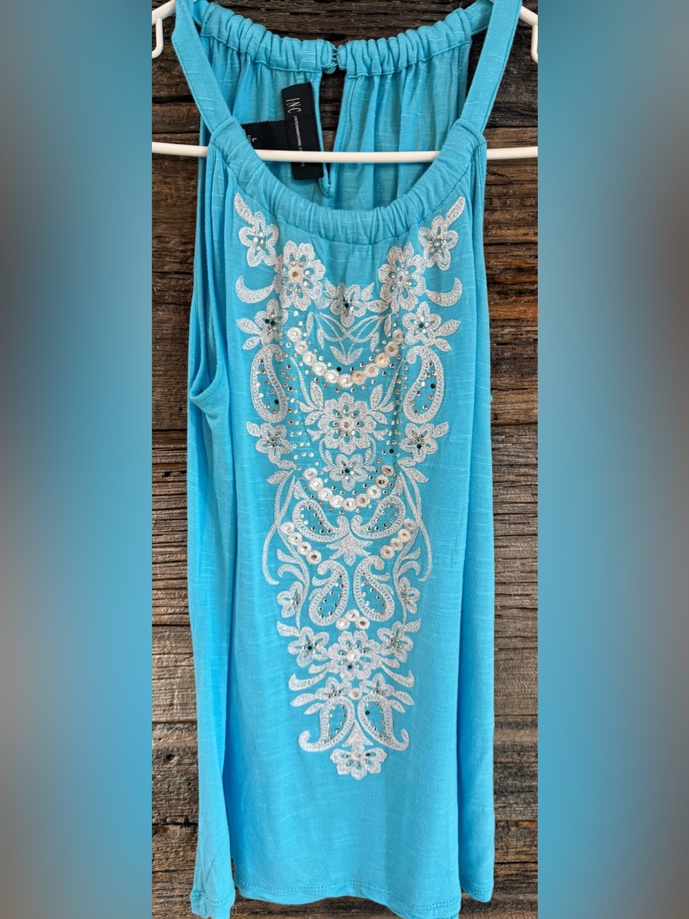 INC International Concepts Turquoise Embellished Tank Top